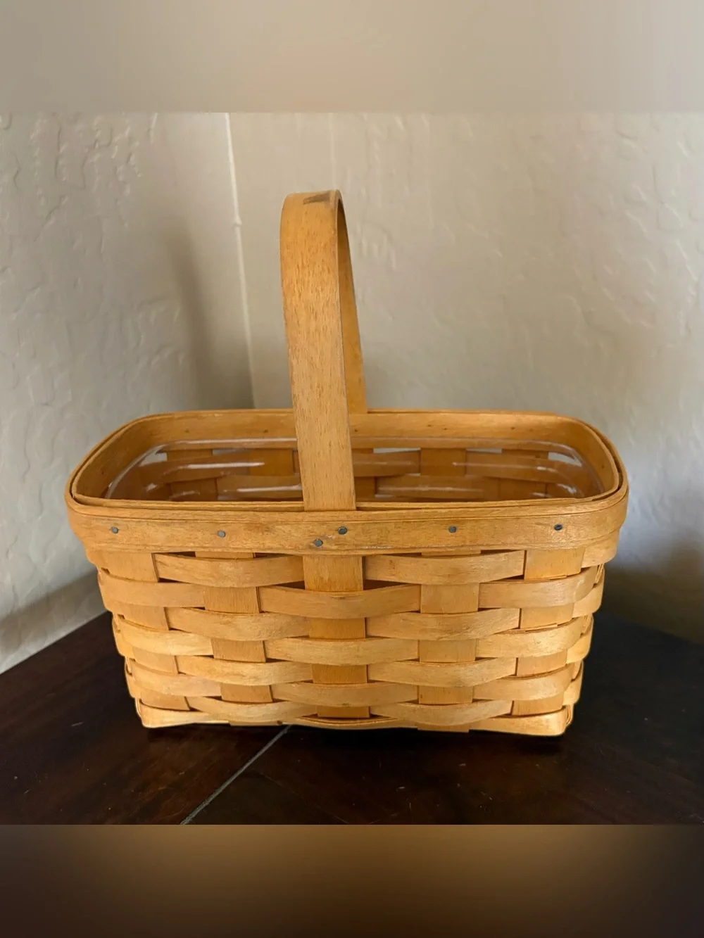 Longaberger woven wood basket in light tan